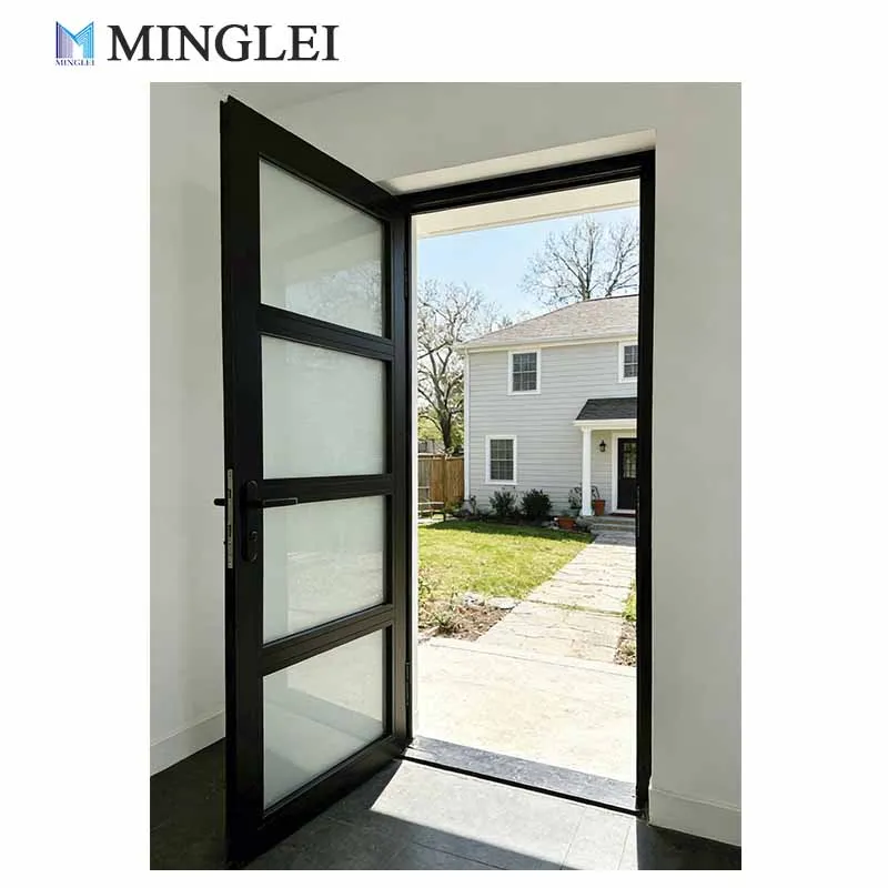 product high quality black aluminum french exterior doors custom triple frosted glass premium thermal performance aluminum door-1