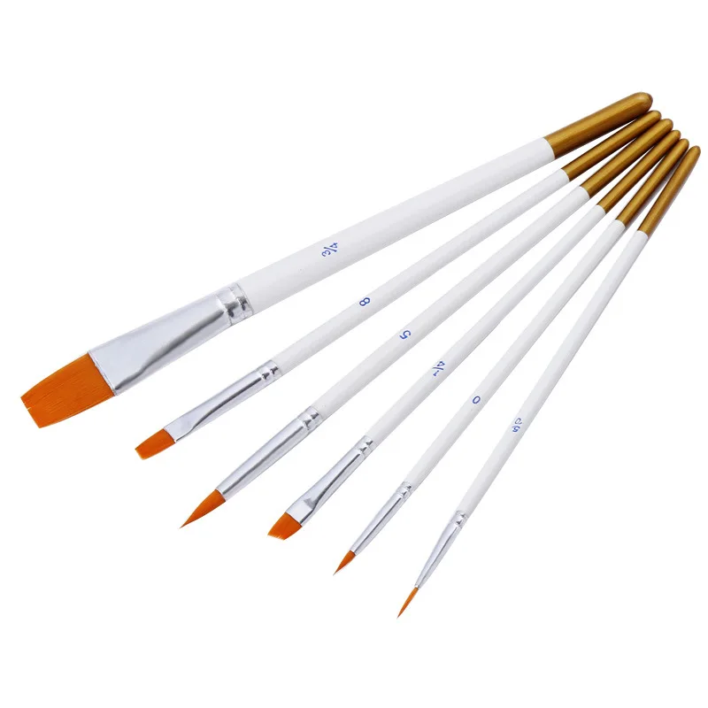 6 Pcs Nylon Hair Brush Set White Wooden Handle Painting Brush Multifunction Watercolor/Gouache/Acryl