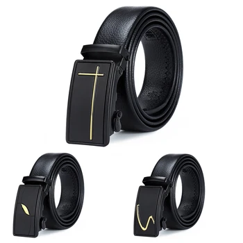 A1094 Cheap Classic Automatic Buckle Male Belt Antiscratch Commercial Men Gift Sash Straps Black Business Genuine Leather Belts