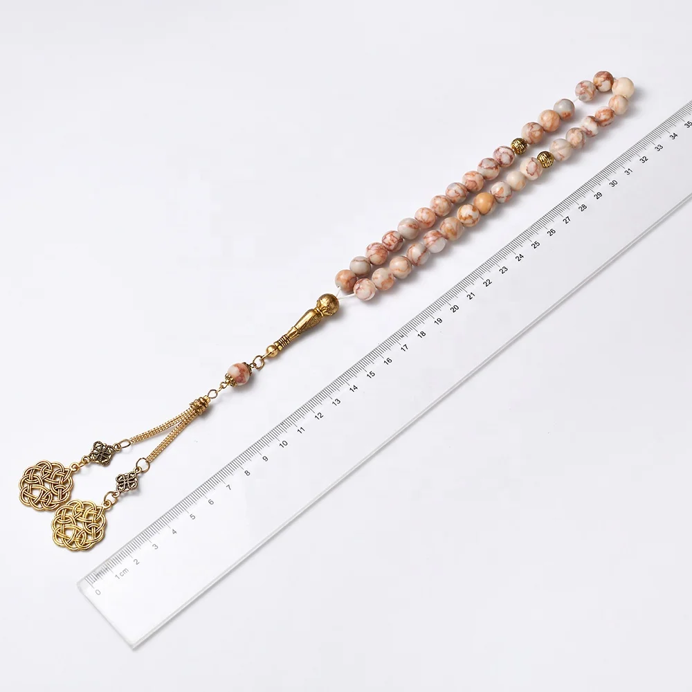YS385 Islamic Prayer Beads 33 Gold Tasbih Gemstones