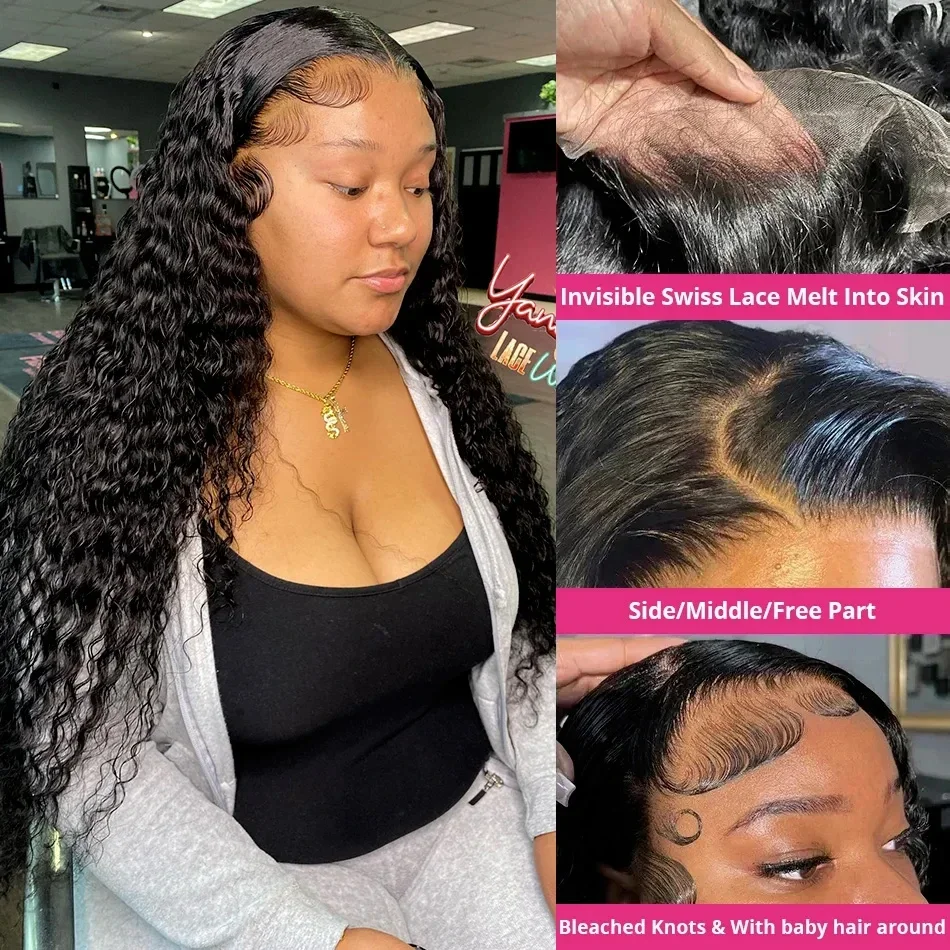 200 Density Curly Lace Frontal Wig 30 40 Inch 13x4 Lace Front Human Hair Wig Brazilian Water Deep Wave Wigs_voghion.com
