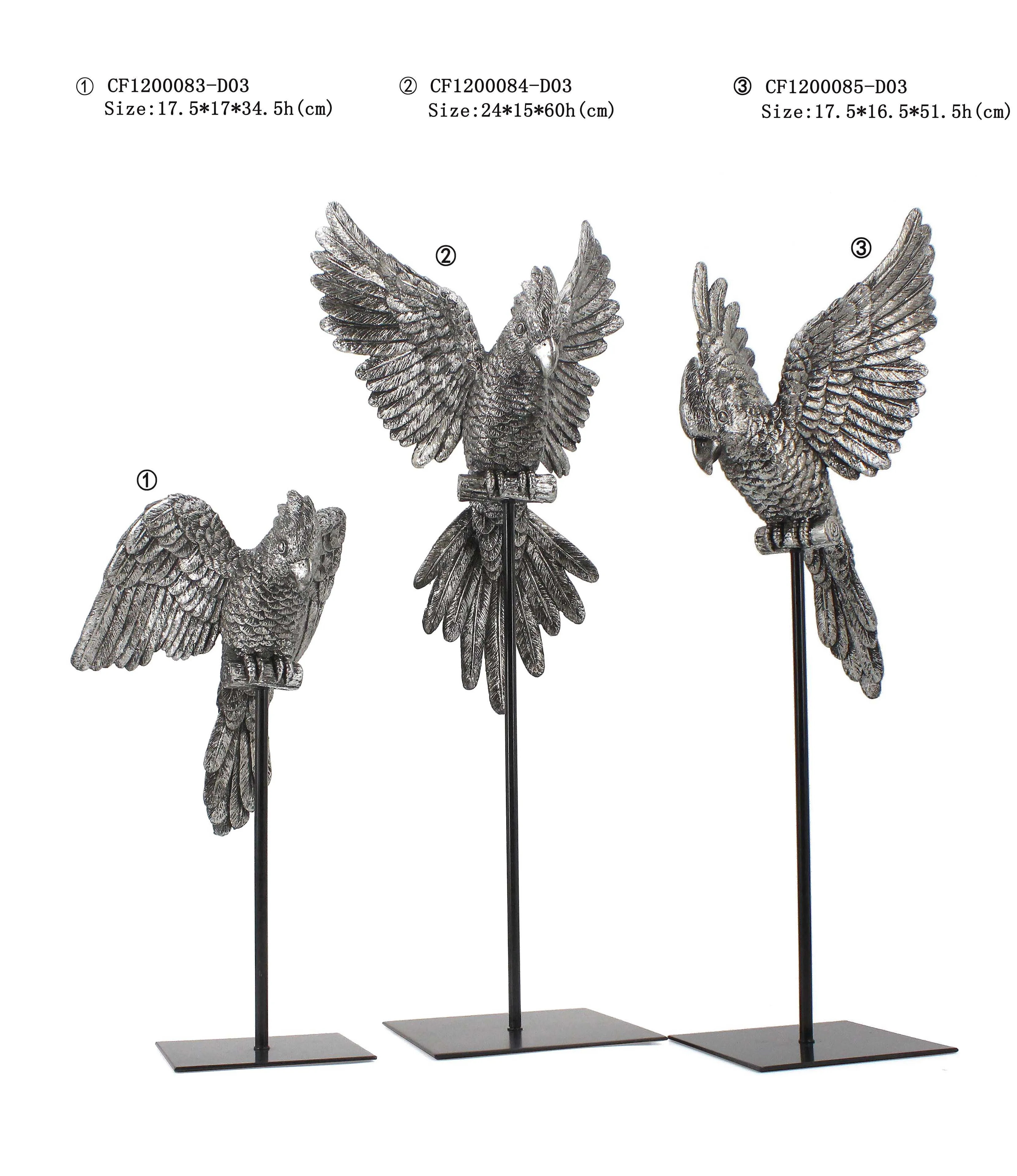 Popular Resin Silver&Gold 3D Parrot Bird Decoration Set of 3 For Sales supplier