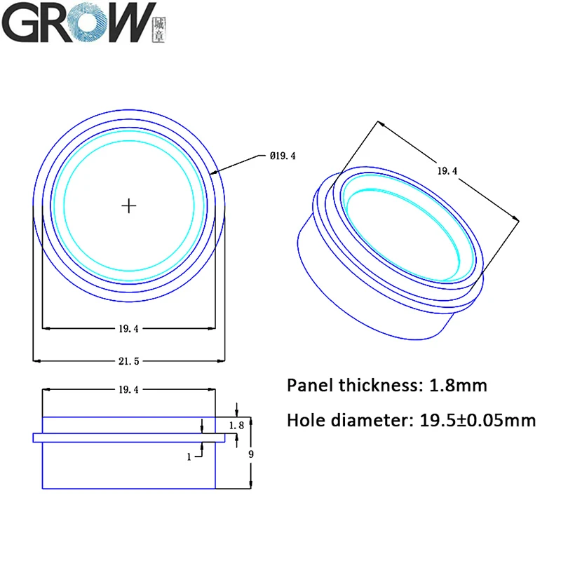 GROW R502-F Small Biometric Fingerprint Scanner Waterproof and RGB LED Fingerprint Recoginition Module With Free SDK for Windows