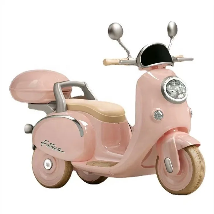 3 Wheel Battery Operated Electric Motorcycle Ride-On Car for Kids Pink Color Plastic Material for 2-4 & 5-7 Years