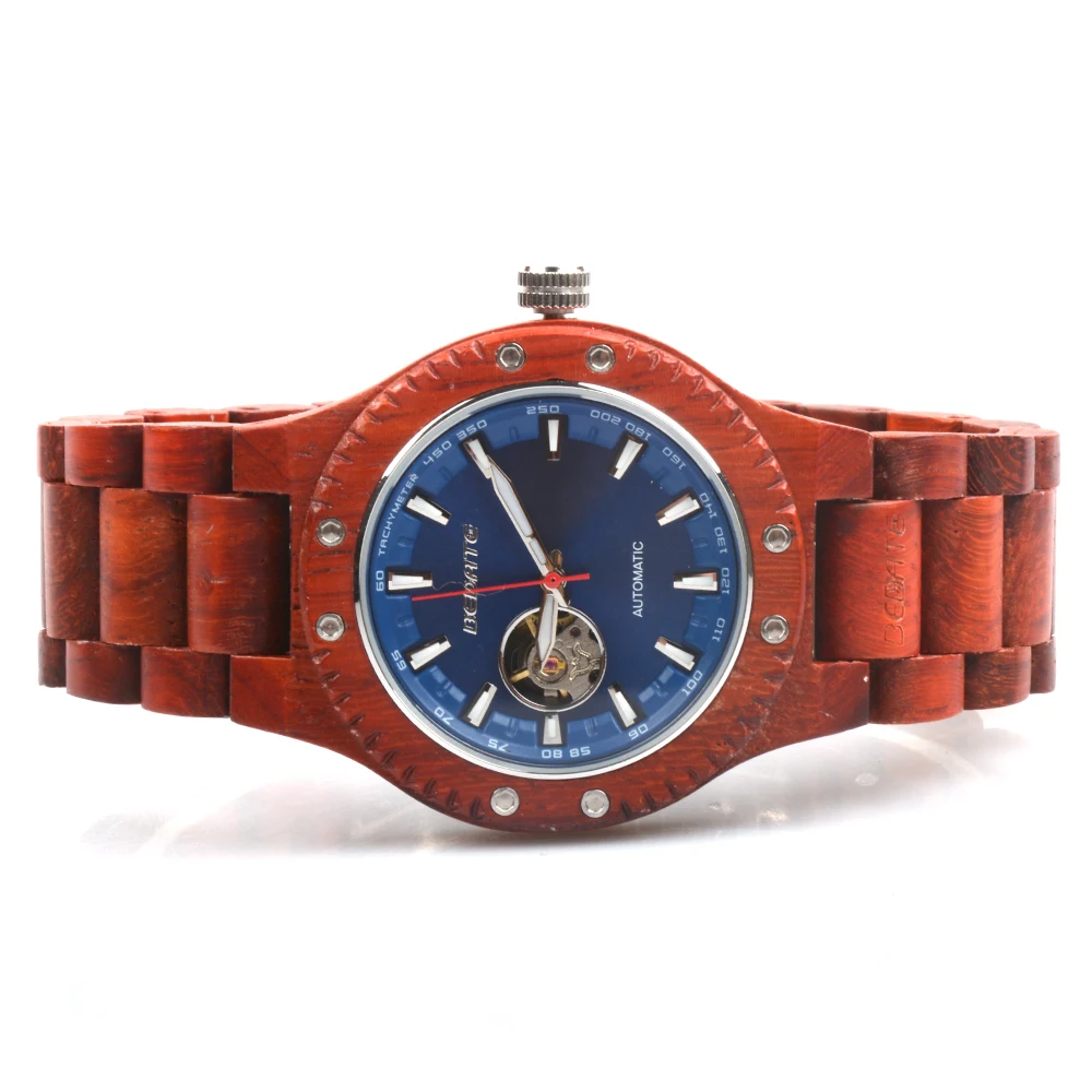 Bewell Automatic Wood Wrist Watch for Men Customizable Round Dial