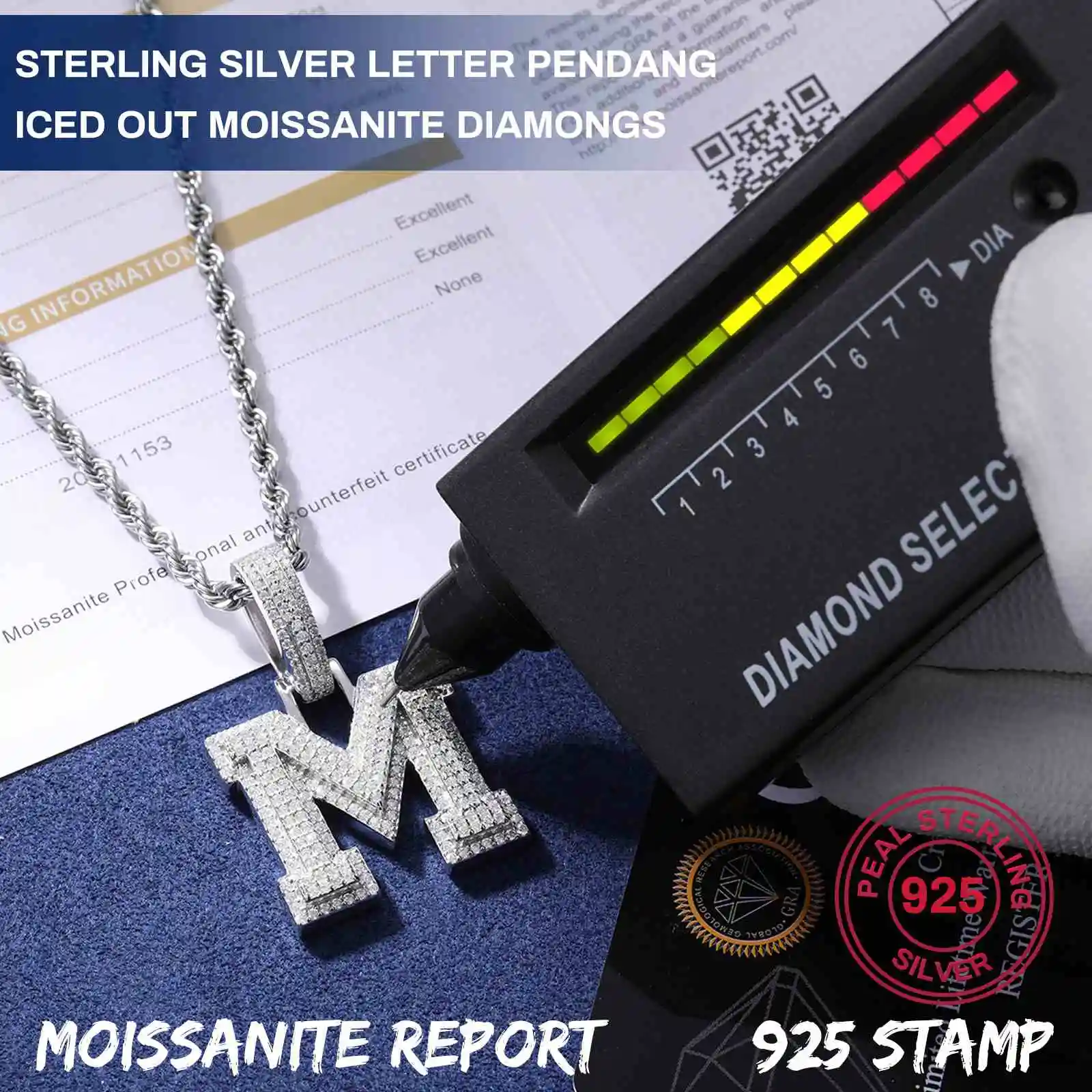 Wholesale Pass Diamond Tester Moissanite A-Z Initial Pendant 925 Sterling  Silver Iced Out Jewelry Hip Hop Letter Pendant for Men