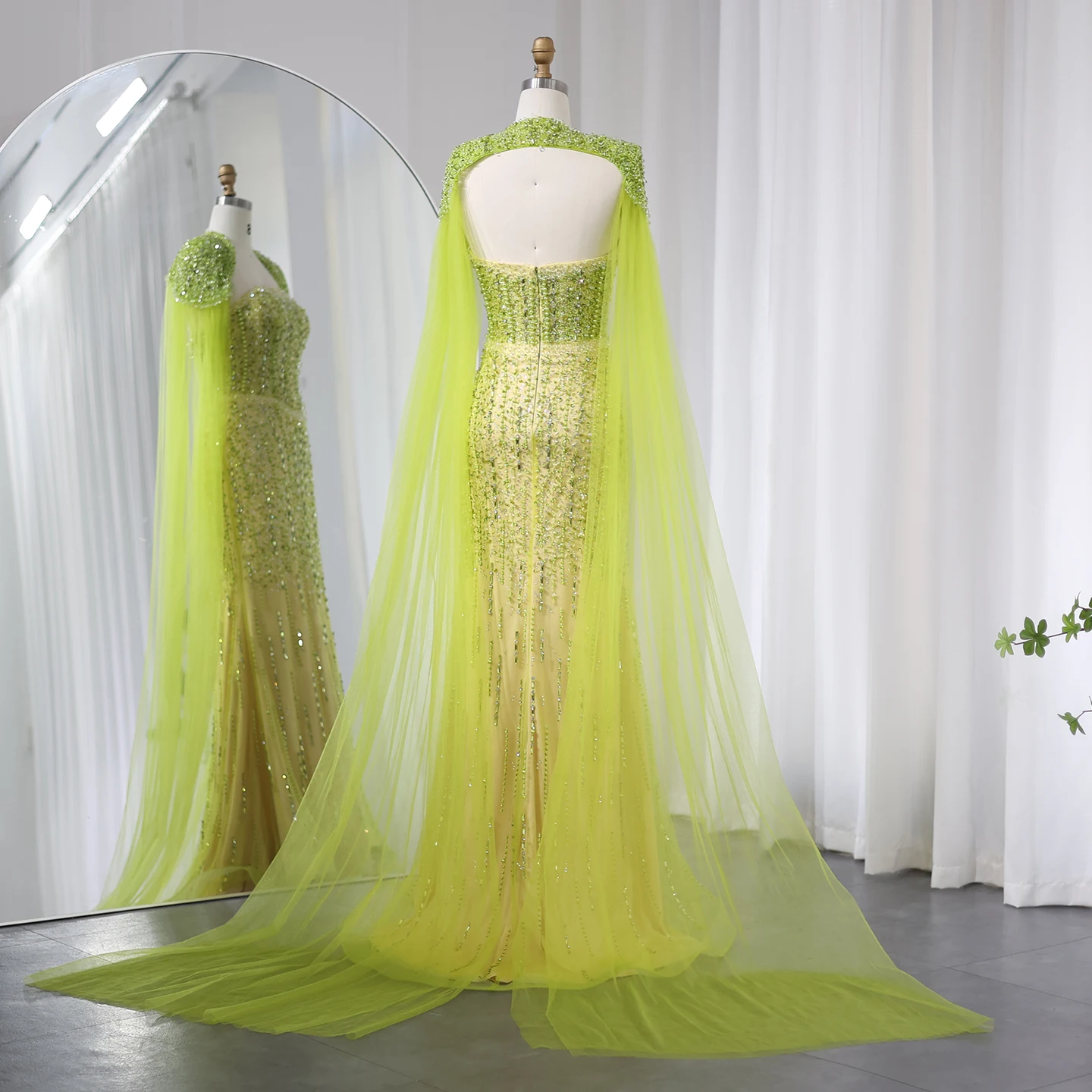 green emerald velvet dress Lime Green Sequin Plunging Neck Designer Mermaid Prom Dress main image 0