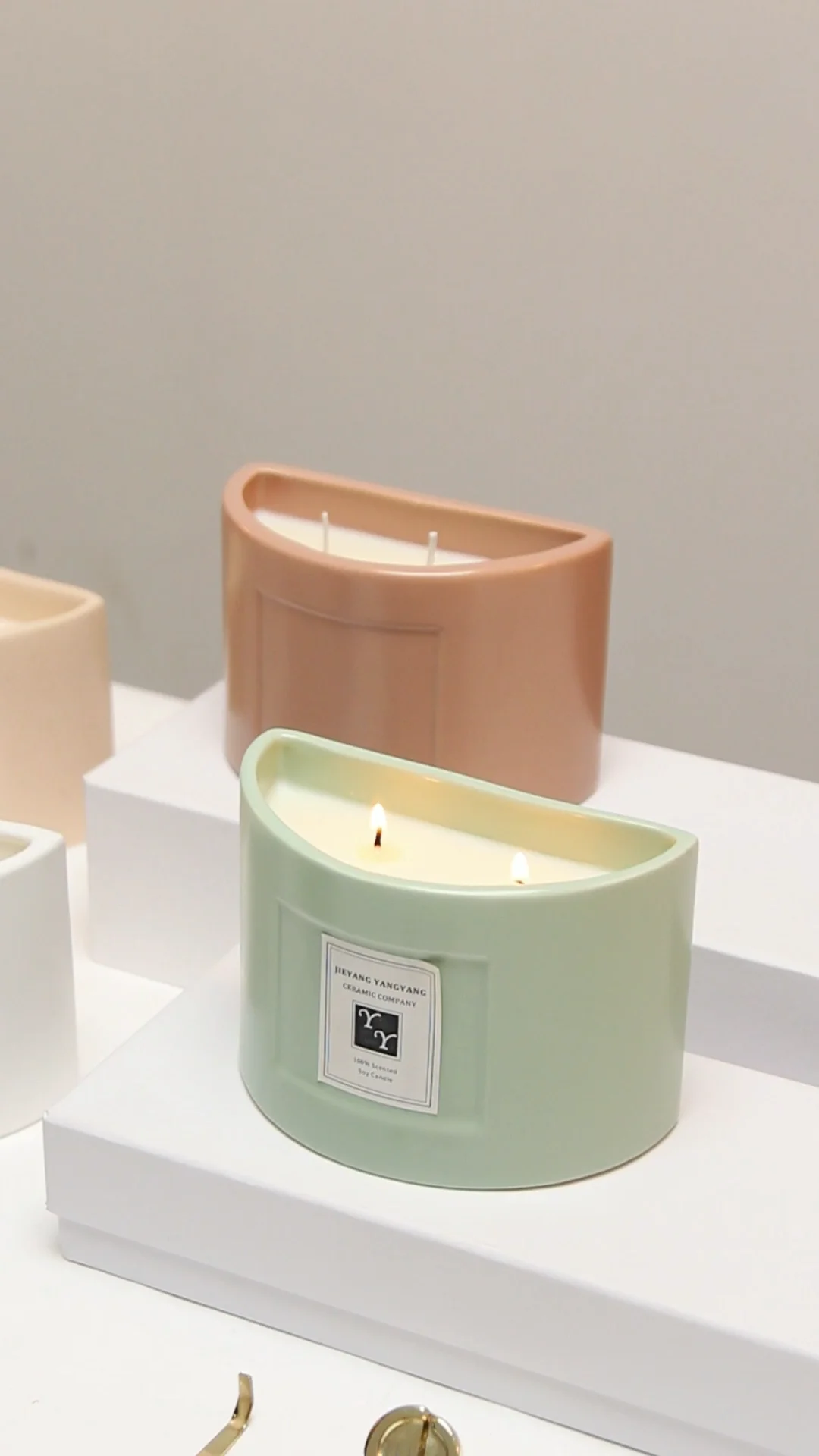 Colorful Organic Scented Candles Vessel Gift Set Unique Semicircle Ceramic Candles Jars Buy