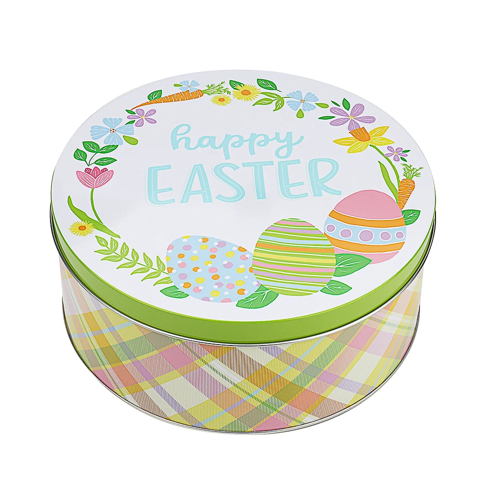 Custom Personalized Printed Easter Gift Large High Quality Mini Round Cake Tin Box Chocolate Cookie Candy Safe Food Tin Can