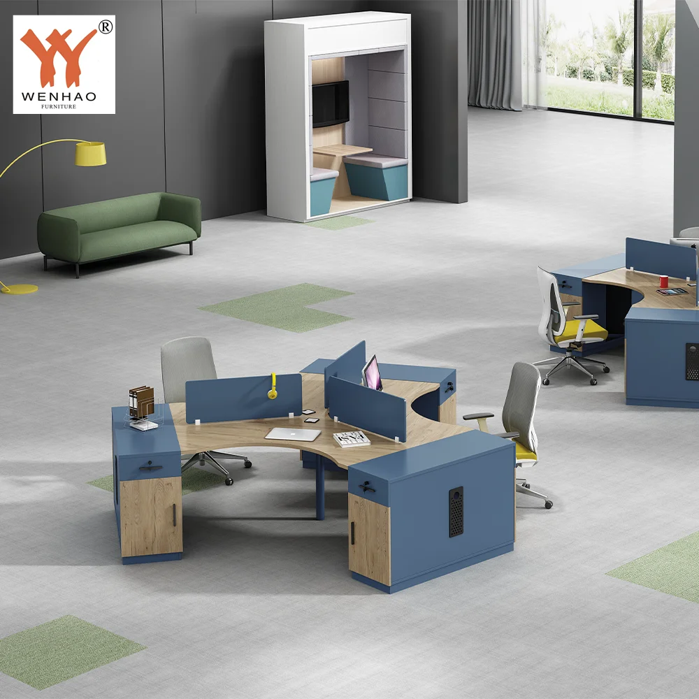 Modern Office Table Design Computer Staff Desk Table 3 Person Cubicle Triangle Office Cubical Workstation