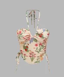 France Romantic women's halter top 2025 summer breathable strapless casual lace-up front short sexy single product