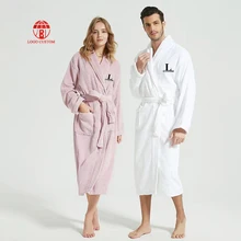 White Velour Bathrobe luxury soft custom logo thick fleece bath robes fluffy hotel bathrobe 100% cotton unisex