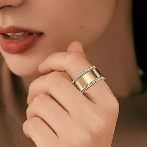 MW Fashion 18K Gold Plated Stainless Steel Wide Ring Diamond Stacking  Rings Cubic Zirconia Stainless Steel Rings for Women