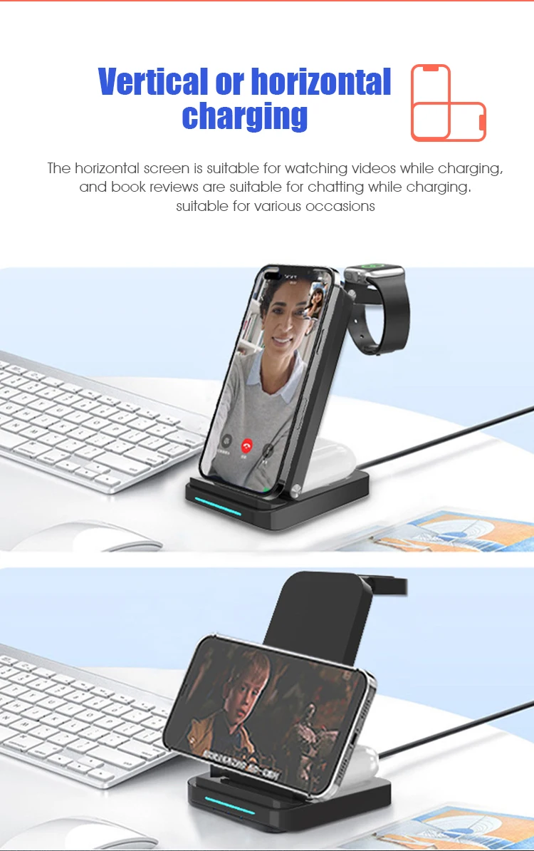 Mobile Phones Holder 2023 Wholesale Wireless Charger 3 In 1 Qi Foldable
