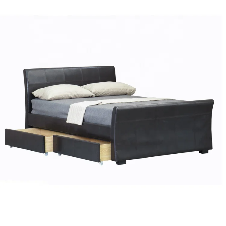Современный дизайн, мебель для спальни в европейском стиле, мягкая кожаная кровать для хранения королевского размера с выдвижным ящиком