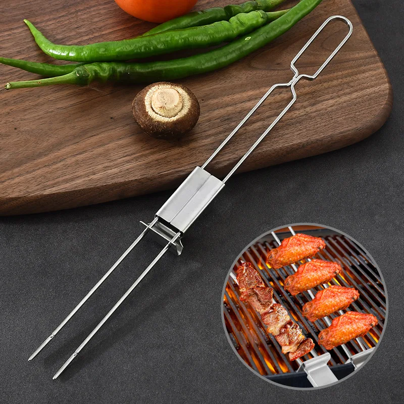 Hot Sale Reusable 13 inch Metal Skewers BBQ Shish Kabob Sticks Stainless Steel Grilling Skewers with Slider