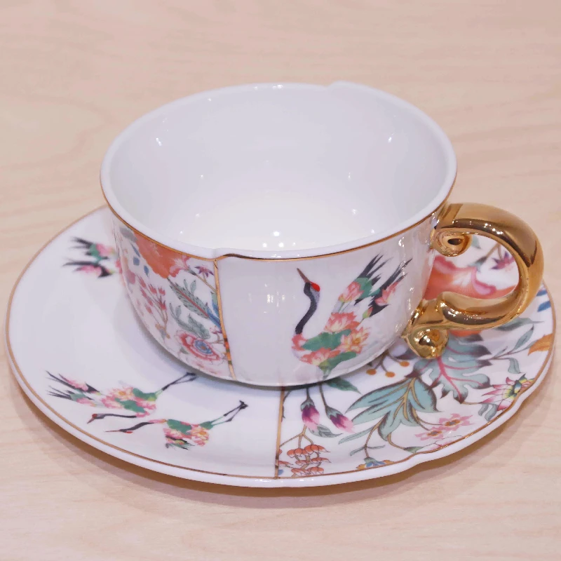 New Chinese Fairy Style Irregular Coffee Cup Saucer Ceramic Coffee Cup Afternoon Tea Combination Set