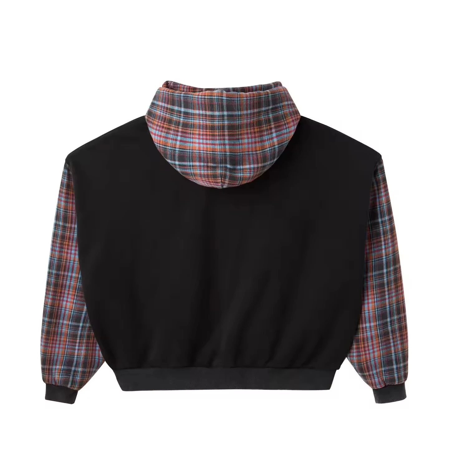 Clothing Manufacturers Custom French Terry 100% Cotton Plaid Patchwork Color Block Zip up Hoodie Jacket for Men gallery 3