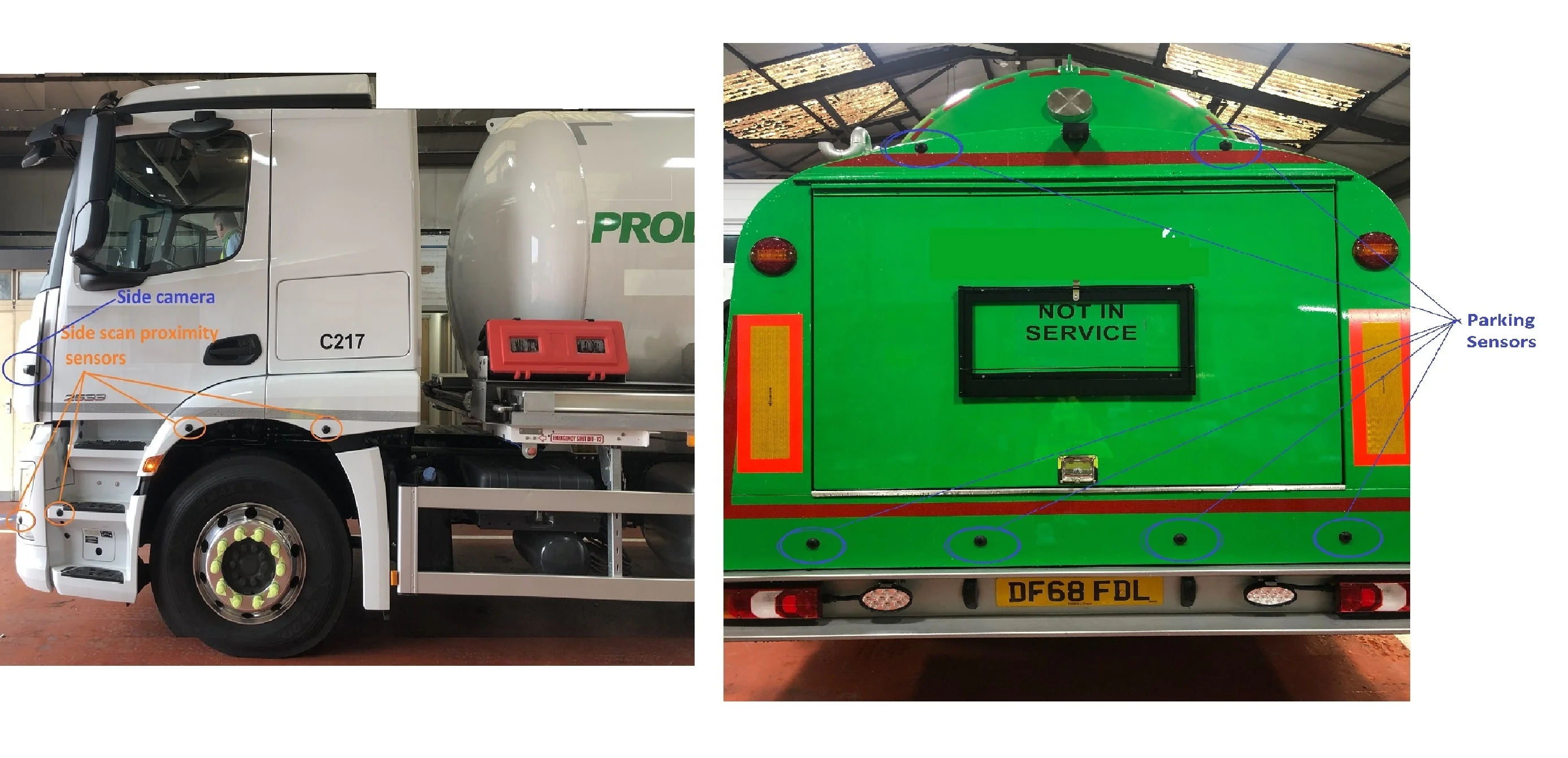 Truck Side Scan Detection Sensor with Pillar LED Warning and Audible Left Turn Alarm