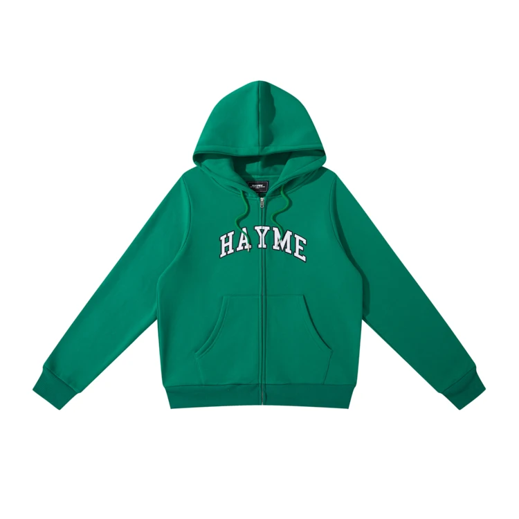 Heavy Thick Fleece Graphic Embroidered Hoodies Full Zip Up Hoodie Custom Unisex Hoodies For Men