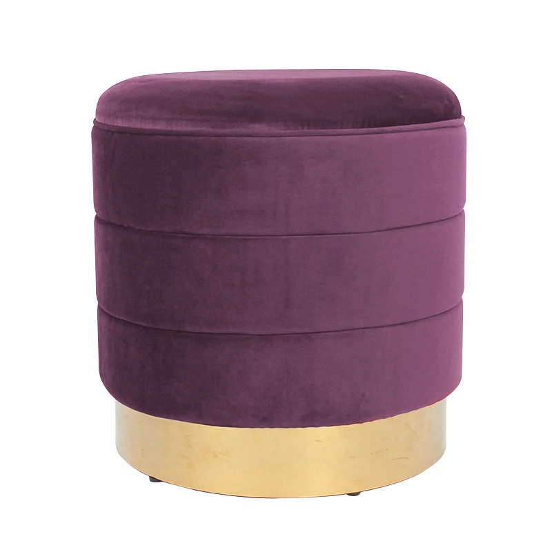 Factory Customized  Wholesale Design Stool Round Pouf Modern  Purple Velvet  Fabric Ottoman for Living Home Furniture