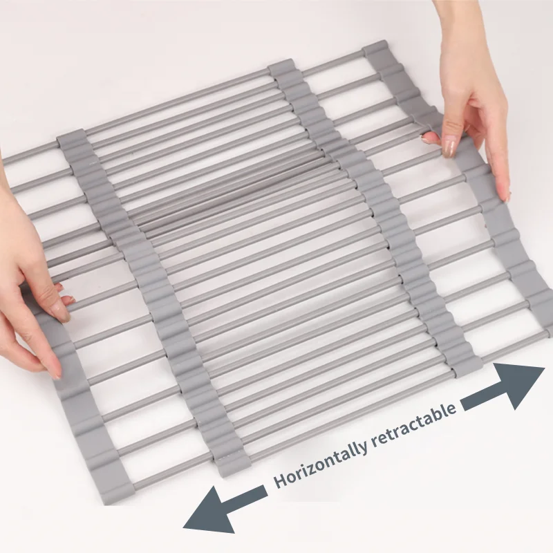 Expandable Roll up Dish Drying Rack for Kitchen Adjustable Foldable Silicone Wrapped Large Over the Sink Roll up Dish Drainer