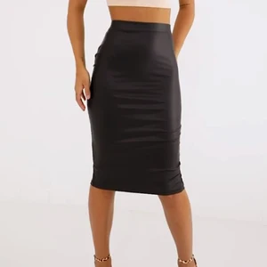 Women's Black Faux Leather Pencil Skirt Plus Size Empire Waistline Summer Boho Office Lady Style