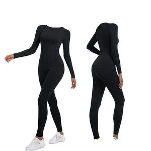 Solid Color Cycling Outdoor Sports Suit 2-Piece Sets Seamless Knitting Elastic Waist Long Sleeves Yoga Shapewear Ski Wear