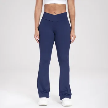 Wholesale Custom Loose High Waisted Yoga Flared Pants Workout Sportswear Gym Wear, Nylon High Elasticity Sportswear