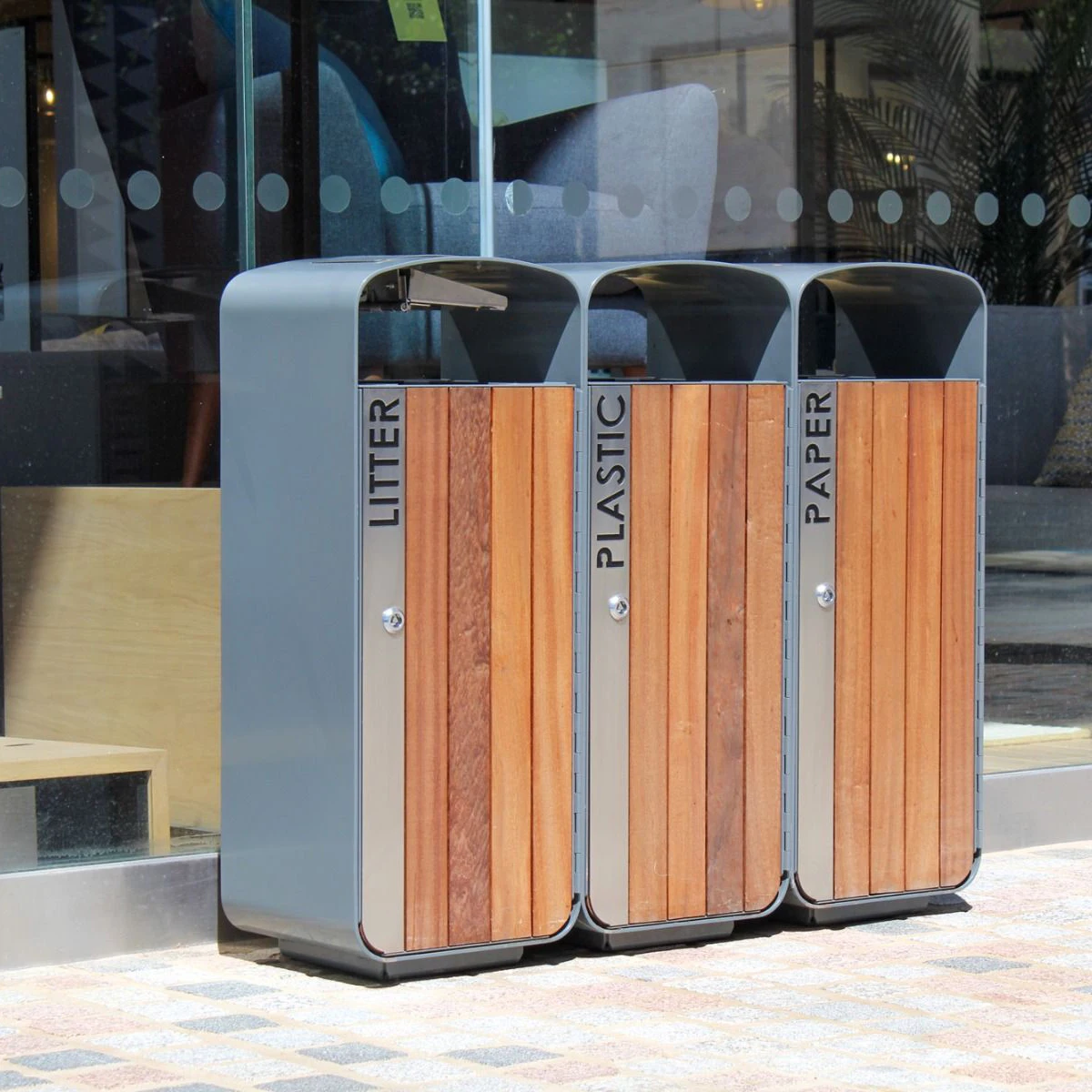 Large Outdoor Wooden Trash Bin Triple Stainless Steel Outdoor Wooden   H772ecab0603a49f0a41edc020f5f1a5fl 