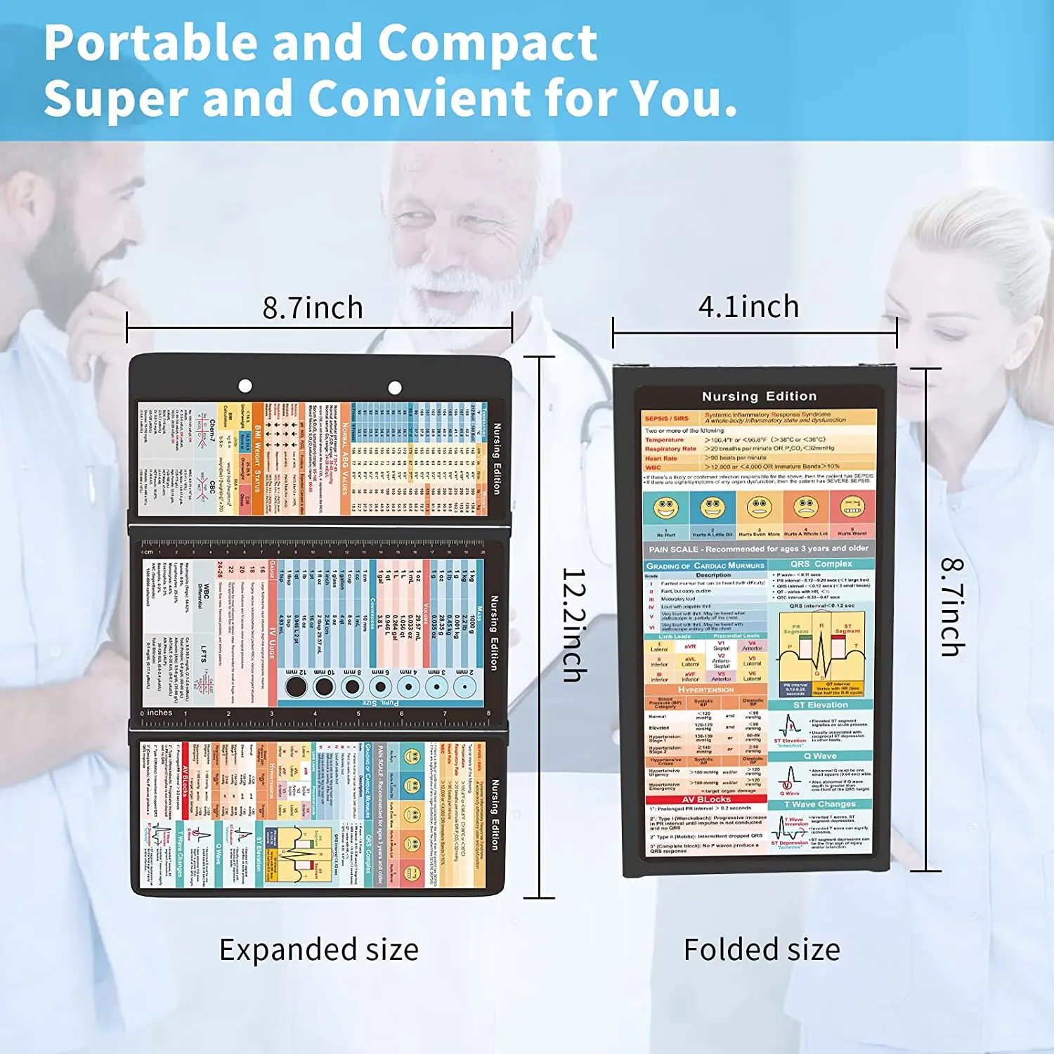 Nursing Clipboard with Nursing and Medical Edition Cheat Sheets 3 Layers Aluminum Foldable Nurse Clip Boards Notepad for Student
