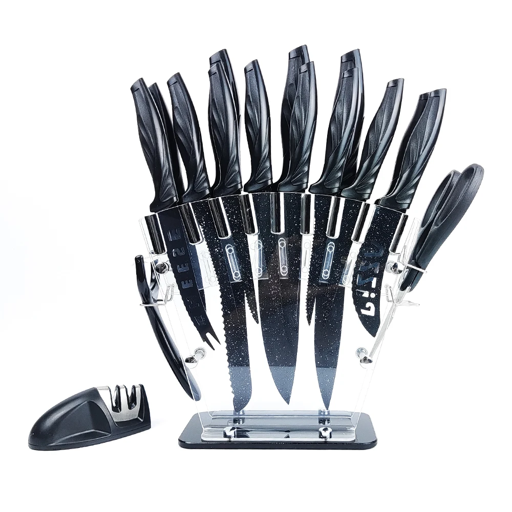 2023 Best Seller Carbon Stainless Steel Black 17 Piece Kitchen Steak Knife  Set With Sharpener And Acrylic Stand - Buy 2023 Best Seller Carbon  Stainless Steel Black 17 Piece Kitchen Steak Knife