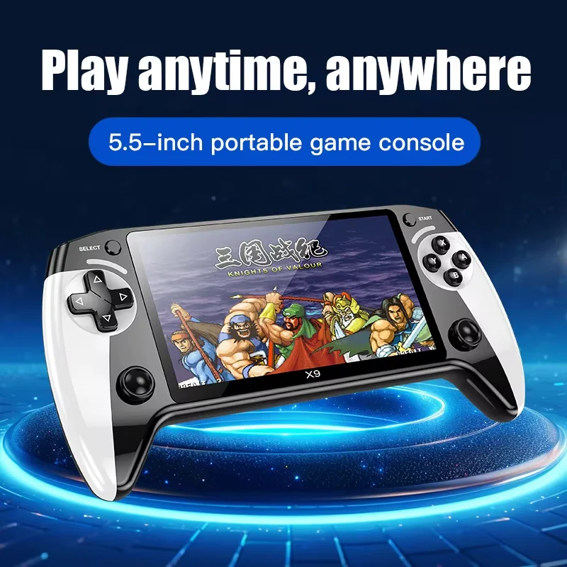 Console Rétro Portable X9 – écran HD 5,5 Pouces, 6200 Jeux Intégrés, Multi-émulateur, Lecteur Vidéo/musique – Blanc (8 Go Extensible)