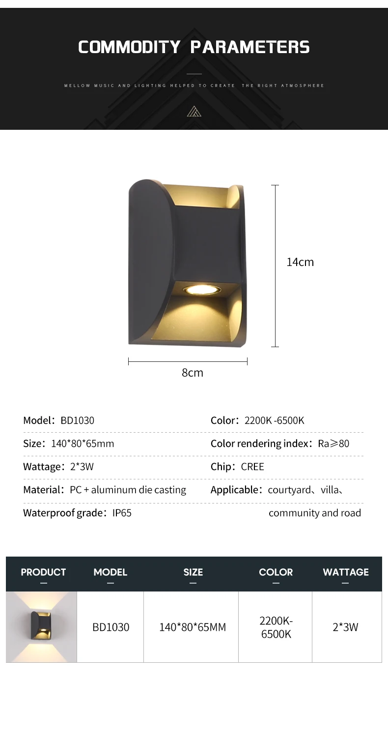 Black Ip65 Aluminum Up And Down Outside Lighting Europe Style Hallway Hotel Wall Lights Sconce