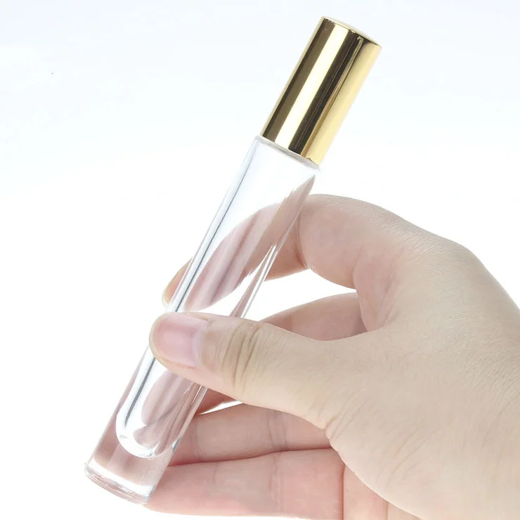 10ml Empty Refill Round Rectangle Gold Silver Black Aluminum Long Cap Perfume Essential Oil Glass Roller Roll on Bottle