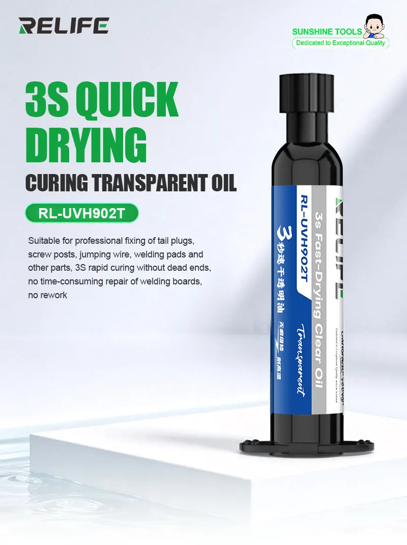 RELIFE RL-UVH902T 3S Fast Curing Transparent Solder Mask Oil UV Curable High Temp Resistant Oil for Phone Jump Wire Repair