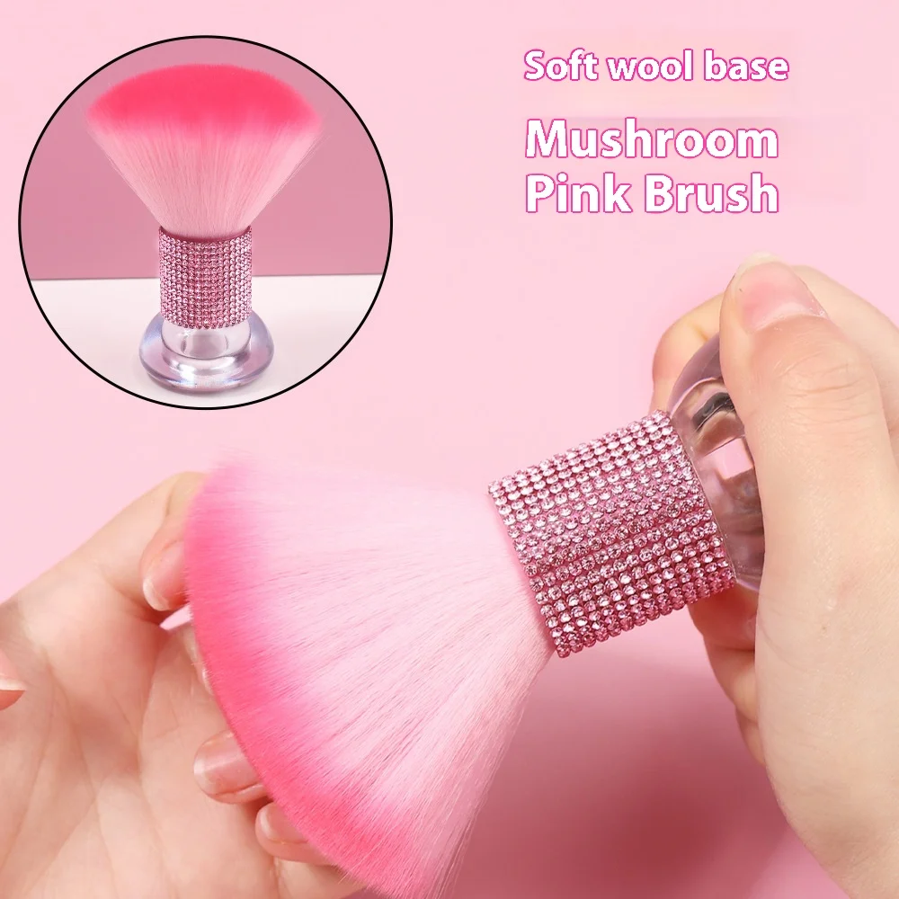 Diamond-Encrusted Multi-Functional Makeup Brush Popular Manicure Dust Nail Supplies Loose Powder Cleaning Tool Mushroom Plastic