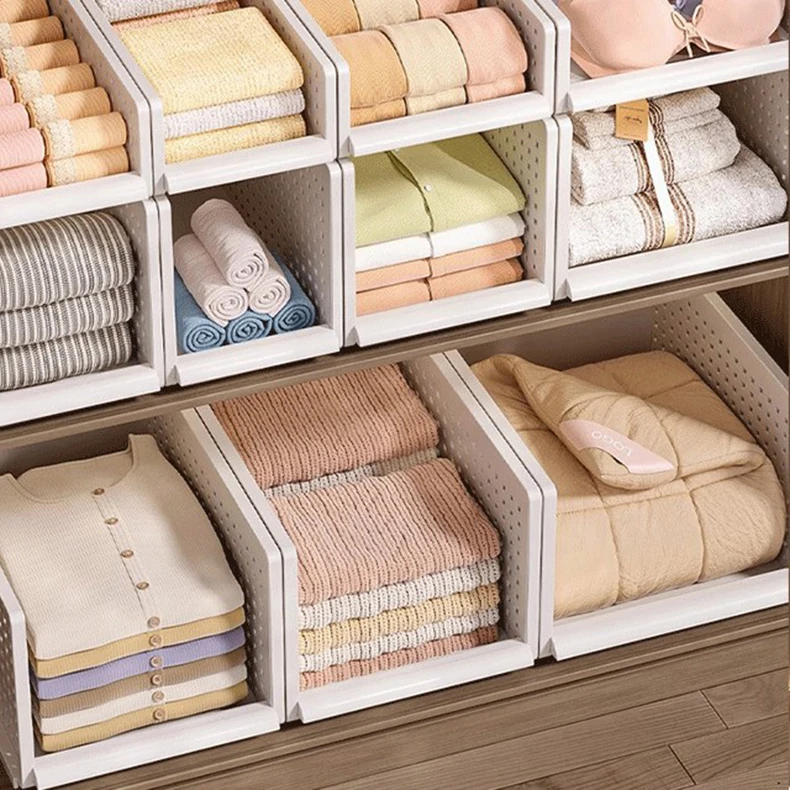 Stackable Plastic White Wardrobe Storage Basket Drawer Type Closet Storage Box for Clothing for Bathroom & Living Room factory