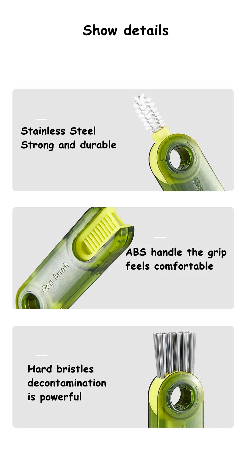 Factory Wholesale 3 in 1Tiny Cleaning Brush Cup Lid Cleaner Brushes Mini Multi-Functional Crevice for Cleaning Baby Bottles