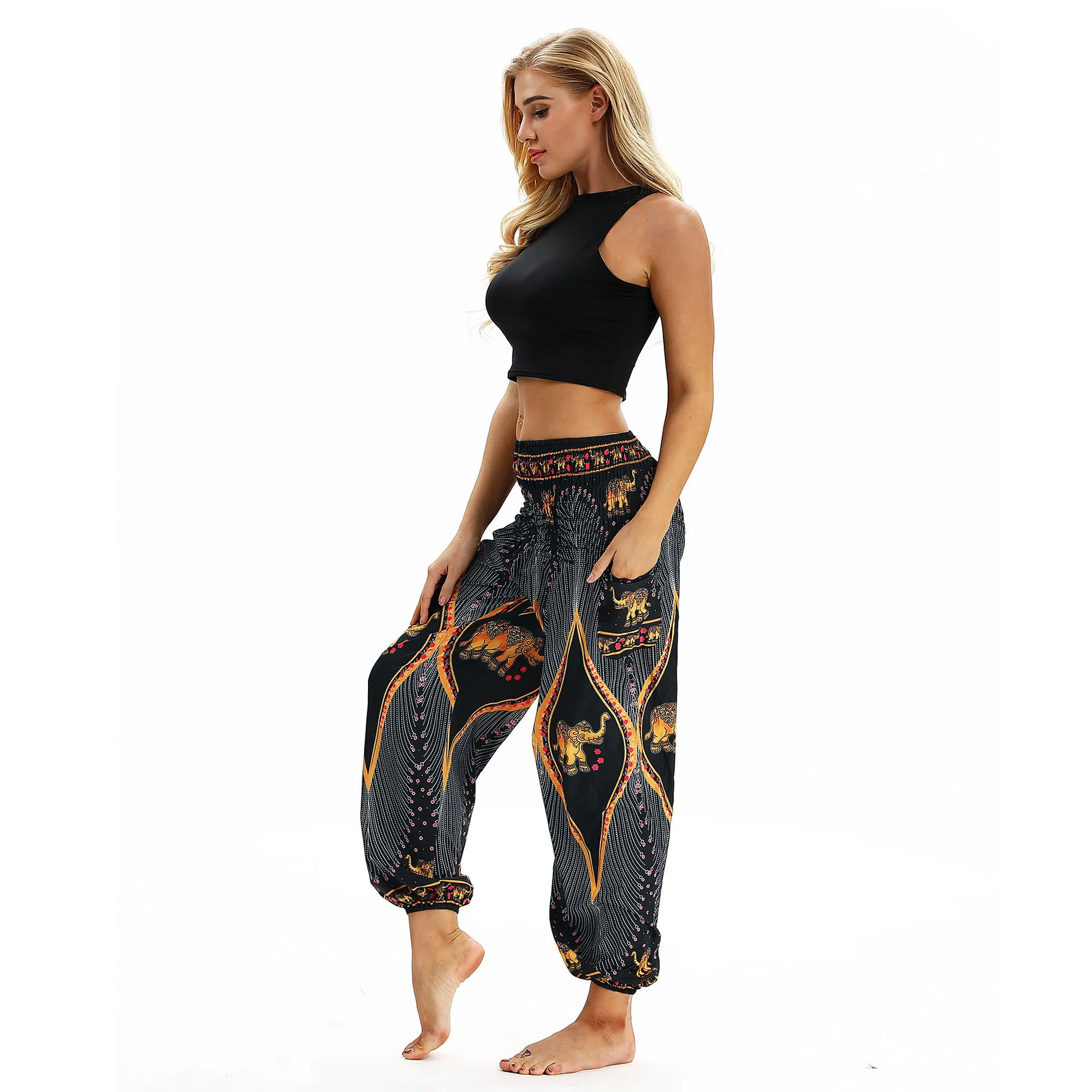 Yoga Pants Women Hippie Harem Printed Leggings Boho High Waisted