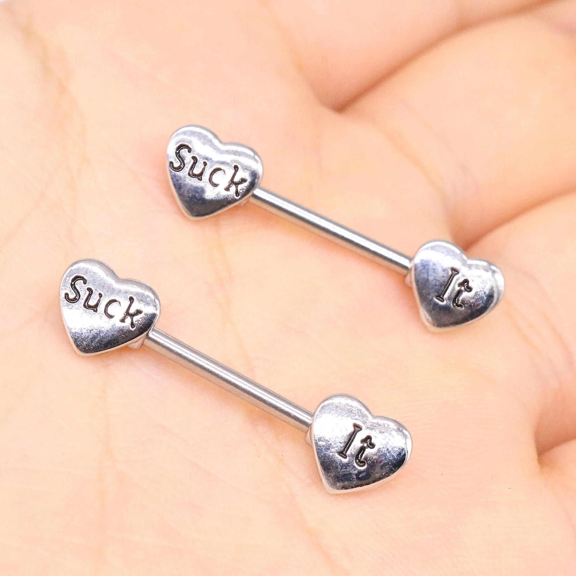 14G Sexy Nipple Jewelry Heart Nipple Rings with Letters – OUFER