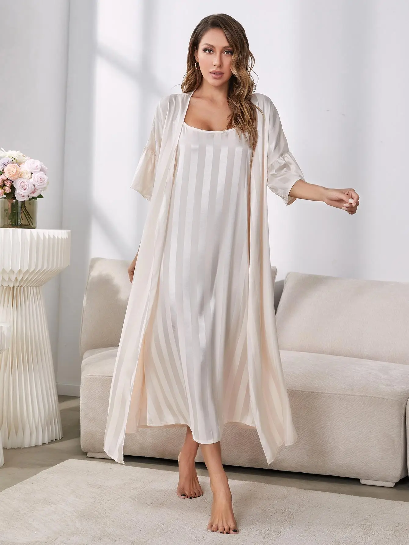 Robe Pijama De Vestido MAQVO Robe Ladies Satin Pijamas Sexy Night