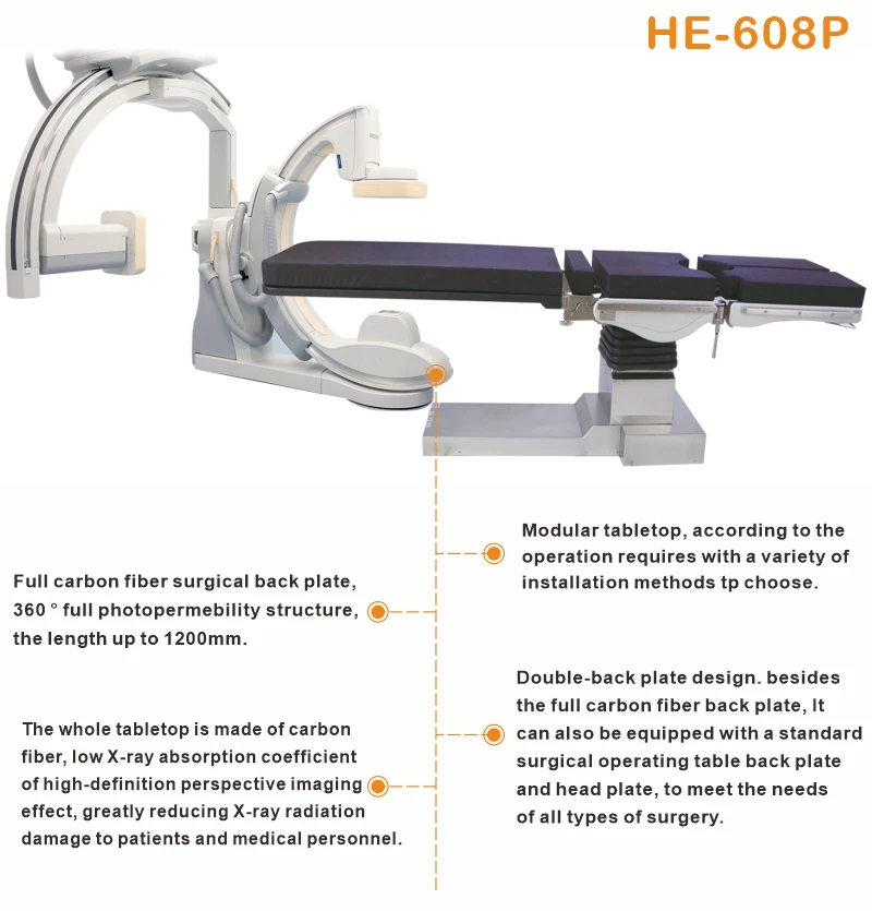 Without metal radiolucent 3D C arm G arm imaging cardiovascular surgical robot OT table carbon fiber surgical theatre tables