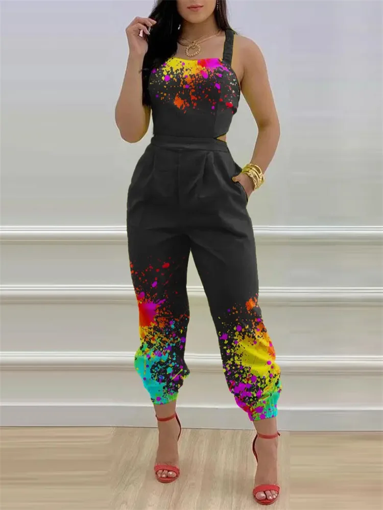 Wholesale Trendy Backless Cami Jumpsuit For Women Ink Splash Print Pant ...