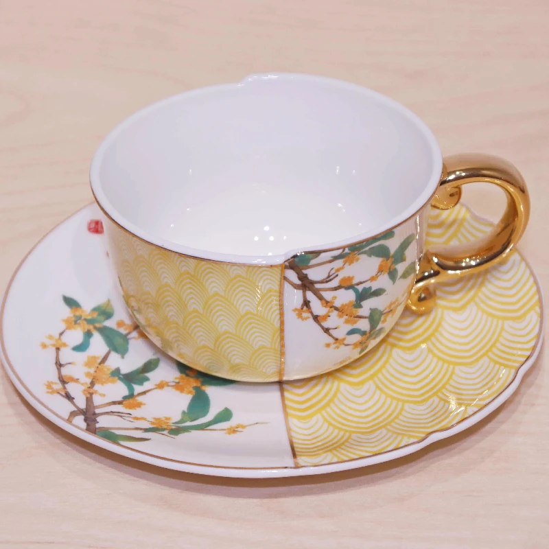 Chinese Irregular Porcelain Cup Coffee Cup and Saucer Coffee Mug Ceramic Afternoon Tea Set