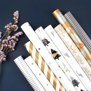 Luxury Golden Silver Stripes Tissue Christmas Gift Wrapping Paper Custom Flower Bouquet Wrapping Resin Coating Packaging Paper