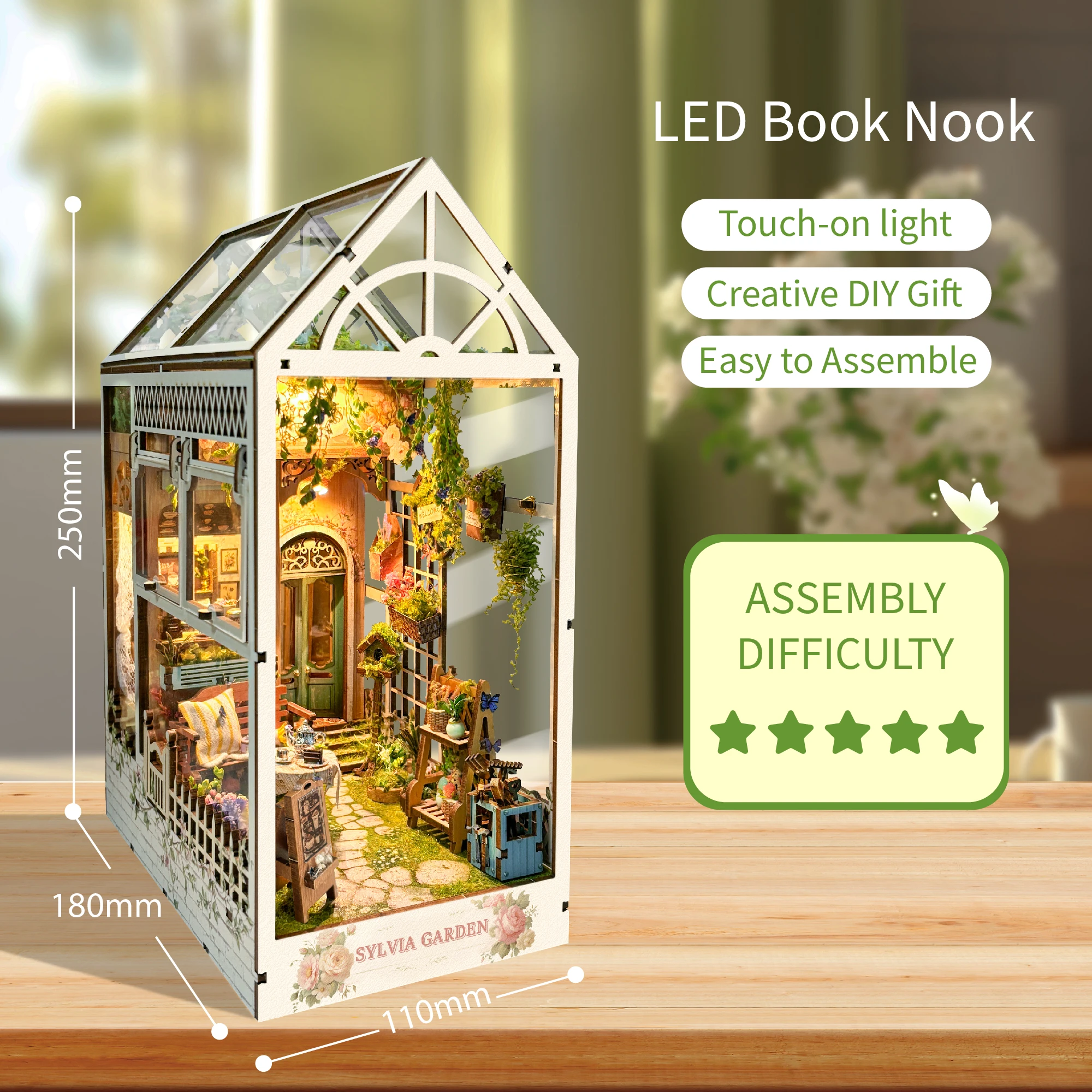 Custom Book Nook Minis 3d Wooden Puzzle Bookend Diy Miniature House Booknook Shelf Insert Sylvia Garden Book Nook Kit Building