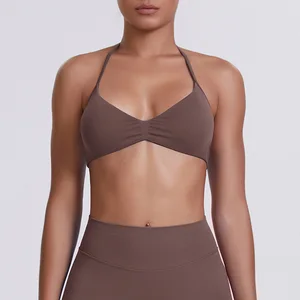 Under Lulu Custom High Elastic Halter Neck Sports Bra Seamless Solid Color Backless Tight Fitness Yoga Wear Breathable