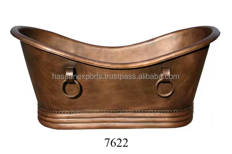 Handicraft Bathroom Decorative Copper Bathing Tub Plain Mirror Polish Bath Tub for Home Decoration Bathing Tub