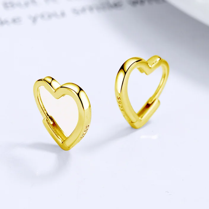 Carline 925 Sterling Silver Minimalist Heart Shape Huggie Earrings Gold ...